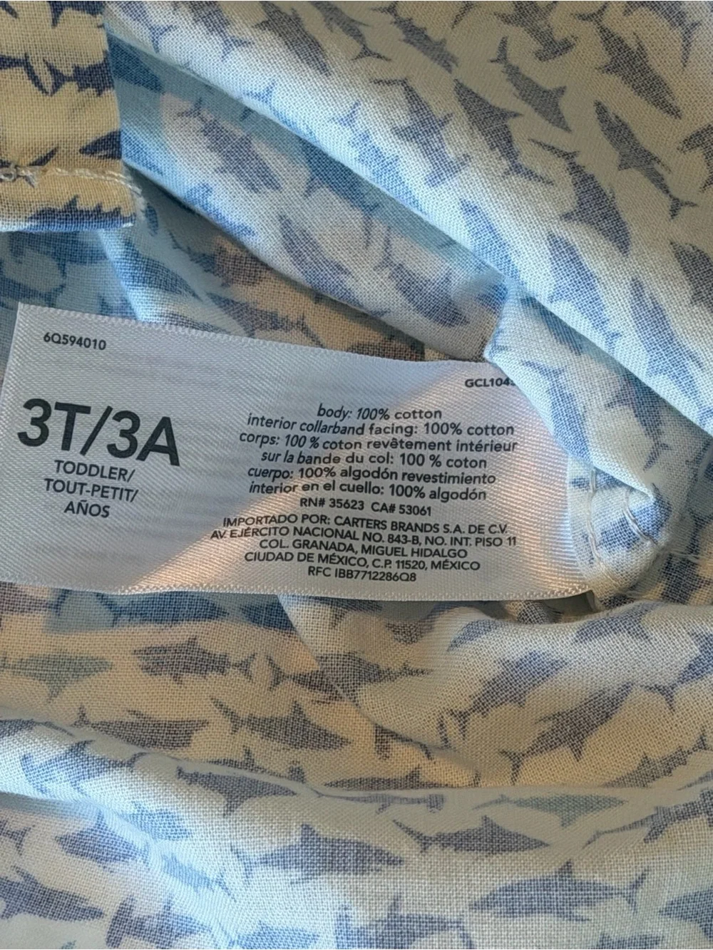 OshKosh Shark Print Button Front Shirt 3T NWT Blue White Cotton Toddler